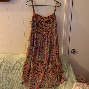 Mudd Floral High Low Dress - Pink and Yellow